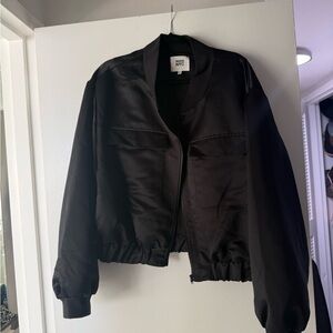 Elegant Black Satin Bomber Jacket